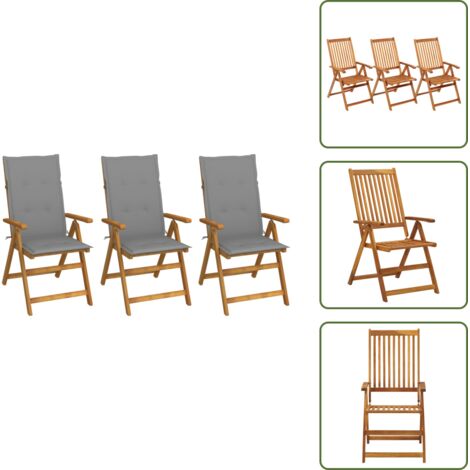 Cuscini per sedie - vidaXL Sedie da Giardino Pieghevoli 3pz con Cuscini Acacia Massello - Sedie da pranzo