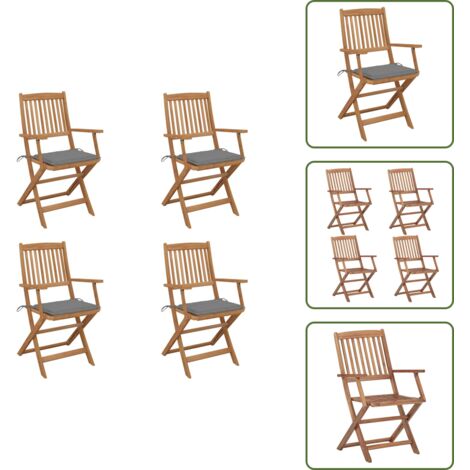 Cuscini per sedie - vidaXL Sedie da Giardino Pieghevoli 4 pz con Cuscini Massello Acacia - Sedie da esterno
