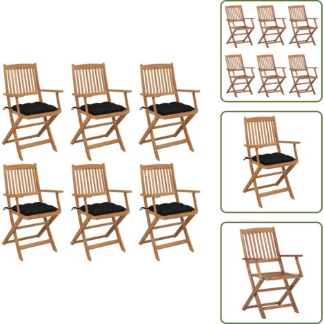 Cuscini per sedie - vidaXL Sedie da Giardino Pieghevoli 6 pz con Cuscini Massello Acacia - Sedie da esterno