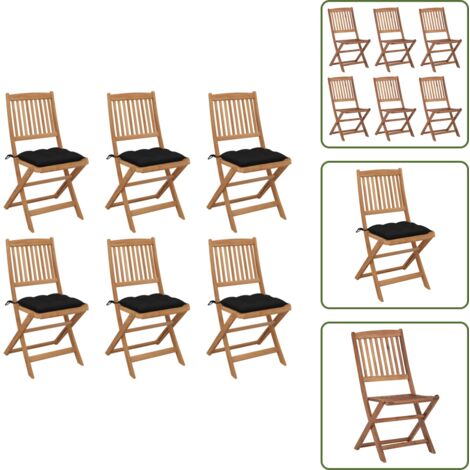 Cuscini per sedie - vidaXL Sedie da Giardino Pieghevoli 6 pz con Cuscini Massello Acacia - Sedie da esterno