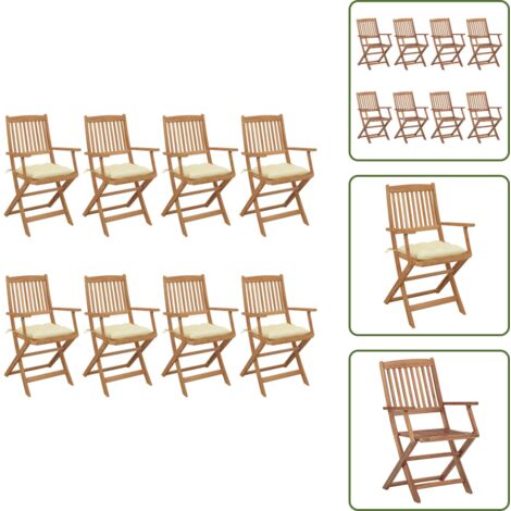 Cuscini per sedie - vidaXL Sedie da Giardino Pieghevoli 8 pz con Cuscini Massello Acacia - Sedie da esterno