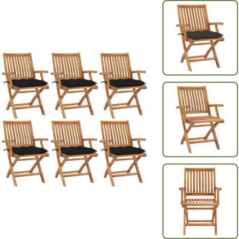 Cuscini per sedie - vidaXL Sedie da Giardino Pieghevoli con Cuscini 6 pz Massello di Teak - Mobili da giardino