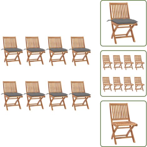 Cuscini per sedie - vidaXL Sedie da Giardino Pieghevoli con Cuscini 8 pz Massello di Teak - Mobili da giardino