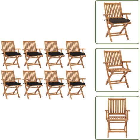 Cuscini per sedie - vidaXL Sedie da Giardino Pieghevoli con Cuscini 8 pz Massello di Teak - Mobili da giardino
