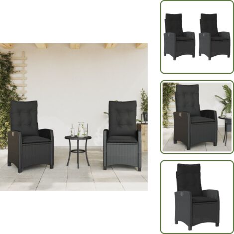 Cuscini per sedie - vidaXL Sedie Reclinabili da Giardino 2 pz con Cuscini Nero Polyrattan - Sedie in rattan