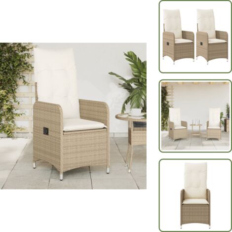 Cuscini per sedie - vidaXL Sedie Reclinabili da Giardino 2pz con Cuscini Beige Polyrattan - Sedie in rattan