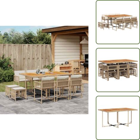 Cuscini per sedie - vidaXL Set da Pranzo da Giardino 11 pz con Cuscini Beige in Polyrattan - Cuscini per sgabelli