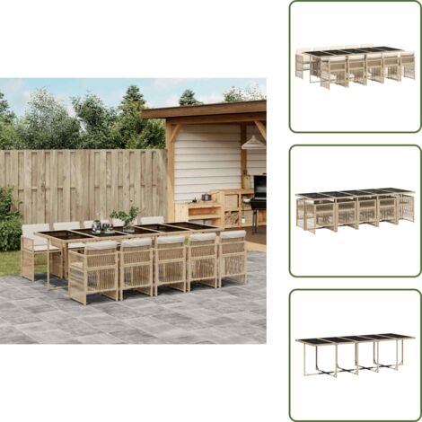 Cuscini per sedie - vidaXL Set da Pranzo da Giardino 11 pz con Cuscini Beige in Polyrattan - Rattan PE