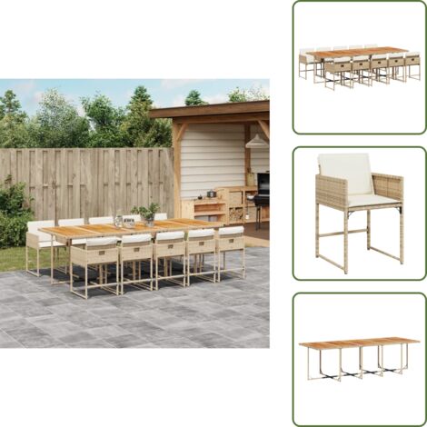 Cuscini per sedie - vidaXL Set da Pranzo da Giardino 11 pz con Cuscini Beige in Polyrattan - Rattan PE