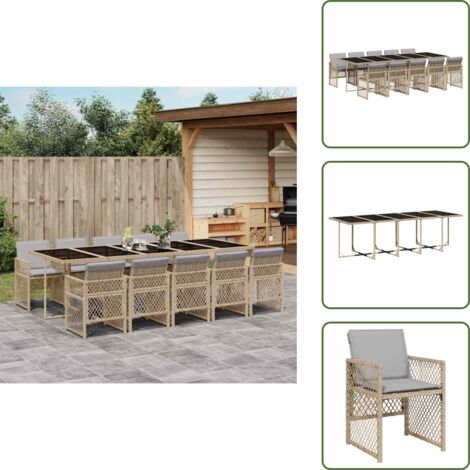 Cuscini per sedie - vidaXL Set da Pranzo da Giardino 11 pz con Cuscini Beige in Polyrattan - Rattan PE