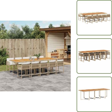 Cuscini per sedie - vidaXL Set da Pranzo da Giardino 11 pz con Cuscini Beige in Polyrattan - Rattan PE