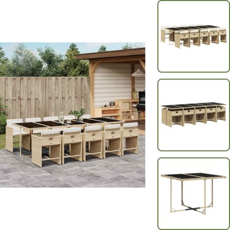 Cuscini per sedie - vidaXL Set da Pranzo da Giardino 11 pz con Cuscini Beige in Polyrattan - Rattan PE