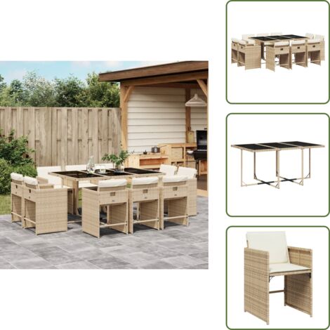 Cuscini per sedie - vidaXL Set da Pranzo da Giardino 11 pz con Cuscini Beige in Polyrattan - Rattan PE