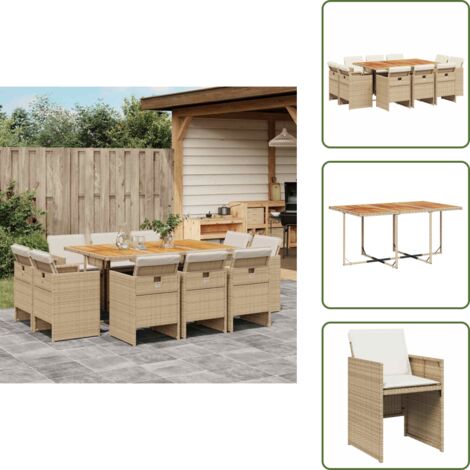 Cuscini per sedie - vidaXL Set da Pranzo da Giardino 11 pz con Cuscini Beige in Polyrattan - Rattan PE