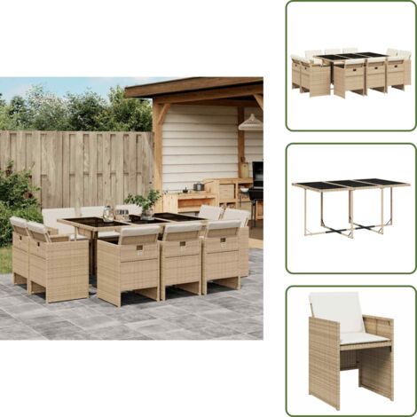 Cuscini per sedie - vidaXL Set da Pranzo da Giardino 11 pz con Cuscini Beige in Polyrattan - Rattan PE