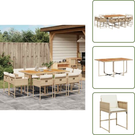 Cuscini per sedie - vidaXL Set da Pranzo da Giardino 11 pz con Cuscini Beige in Polyrattan - Rattan PE