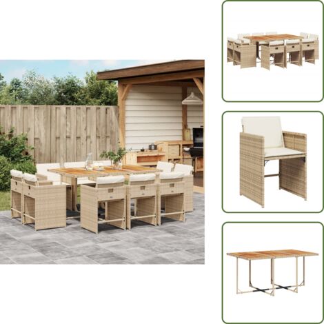 Cuscini per sedie - vidaXL Set da Pranzo da Giardino 11 pz con Cuscini Beige in Polyrattan - Rattan PE