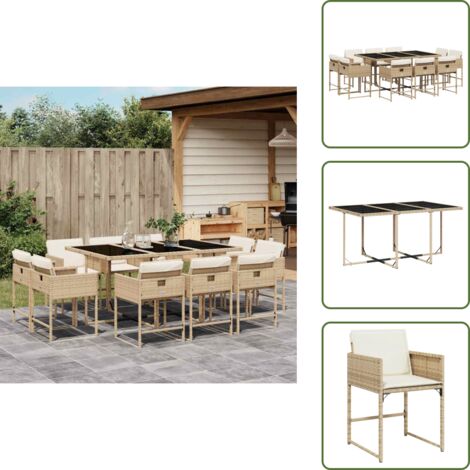 Cuscini per sedie - vidaXL Set da Pranzo da Giardino 11 pz con Cuscini Beige in Polyrattan - Rattan PE