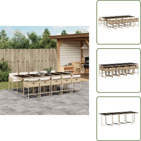 Cuscini per sedie - vidaXL Set da Pranzo da Giardino 11 pz con Cuscini Beige in Polyrattan - Rattan PE