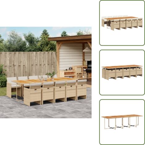 Cuscini per sedie - vidaXL Set da Pranzo da Giardino 11 pz con Cuscini Beige in Polyrattan - Rattan PE