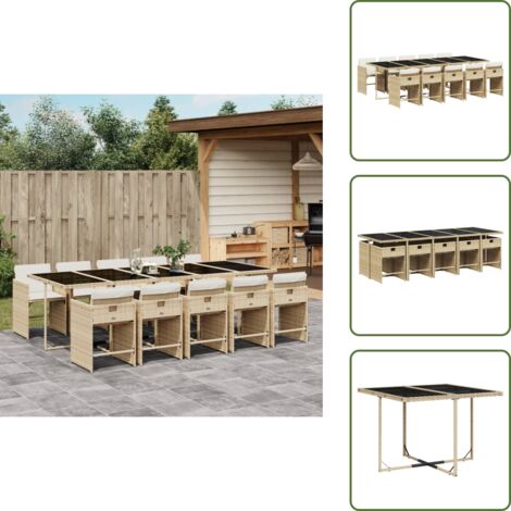 Cuscini per sedie - vidaXL Set da Pranzo da Giardino 11 pz con Cuscini Beige in Polyrattan - Rattan PE