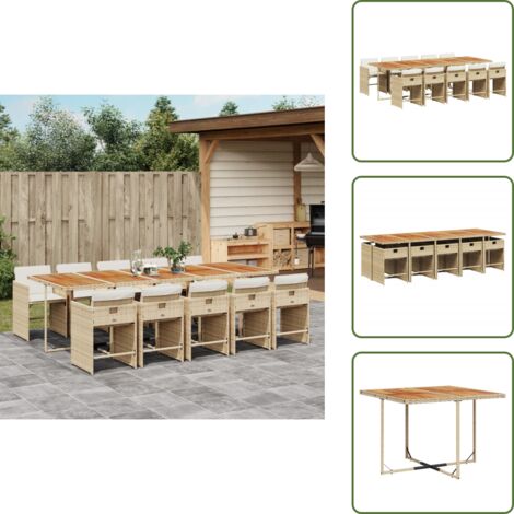 Cuscini per sedie - vidaXL Set da Pranzo da Giardino 11 pz con Cuscini Beige in Polyrattan - Rattan PE