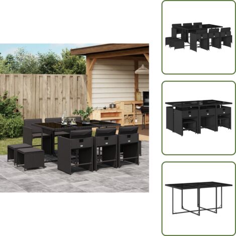 Cuscini per sedie - vidaXL Set da Pranzo da Giardino 11 pz con Cuscini in Polyrattan Nero - Cuscini per sgabelli