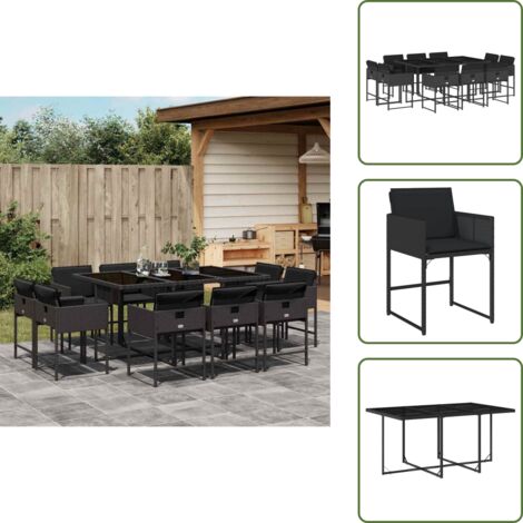 Cuscini per sedie - vidaXL Set da Pranzo da Giardino 11 pz con Cuscini in Polyrattan Nero - Rattan PE