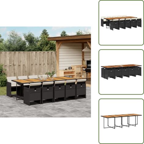 Cuscini per sedie - vidaXL Set da Pranzo da Giardino 11 pz con Cuscini in Polyrattan Nero - Rattan pe