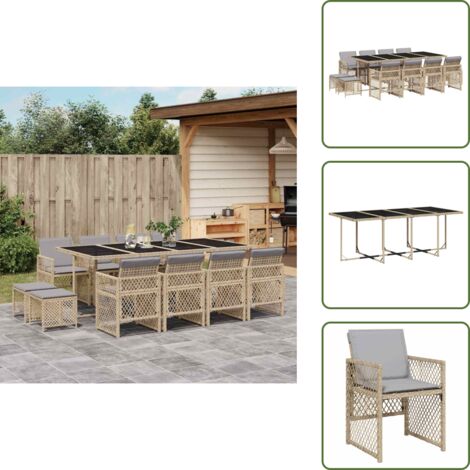 Cuscini per sedie - vidaXL Set da Pranzo da Giardino 13 pz con Cuscini Beige in Polyrattan - Cuscini per sgabelli