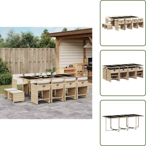 Cuscini per sedie - vidaXL Set da Pranzo da Giardino 13 pz con Cuscini Beige in Polyrattan - Cuscini per sgabelli