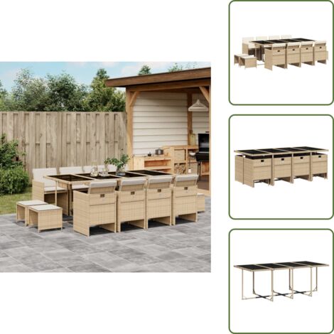 Cuscini per sedie - vidaXL Set da Pranzo da Giardino 13 pz con Cuscini Beige in Polyrattan - Cuscini per sgabelli
