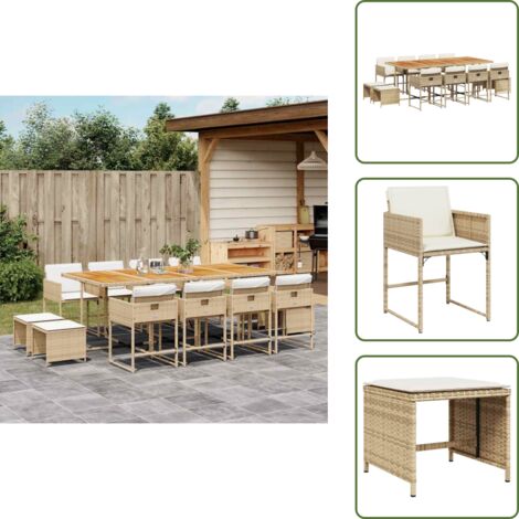 Cuscini per sedie - vidaXL Set da Pranzo da Giardino 13 pz con Cuscini Beige in Polyrattan - Cuscini per sgabelli