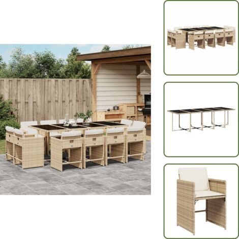 Cuscini per sedie - vidaXL Set da Pranzo da Giardino 13 pz con Cuscini Beige in Polyrattan - Rattan PE