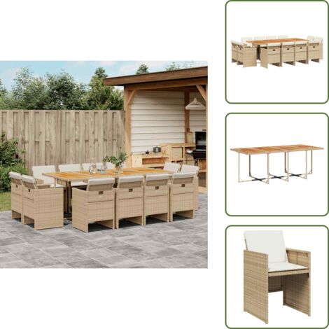 Cuscini per sedie - vidaXL Set da Pranzo da Giardino 13 pz con Cuscini Beige in Polyrattan - Rattan PE