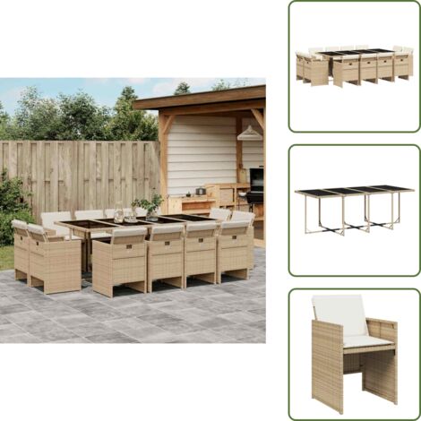 Cuscini per sedie - vidaXL Set da Pranzo da Giardino 13 pz con Cuscini Beige in Polyrattan - Rattan PE