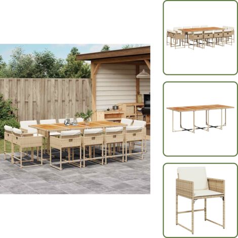 Cuscini per sedie - vidaXL Set da Pranzo da Giardino 13 pz con Cuscini Beige in Polyrattan - Rattan PE