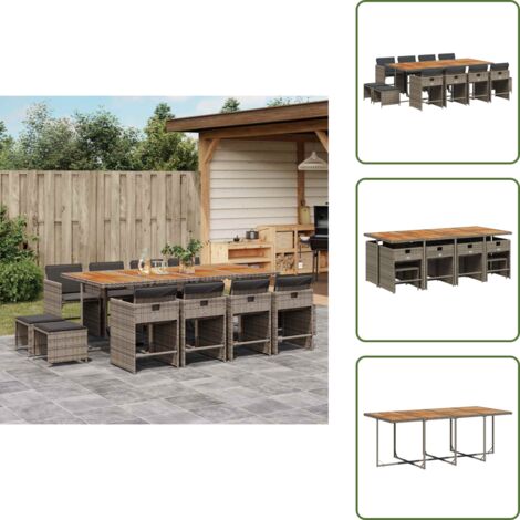 Cuscini per sedie - vidaXL Set da Pranzo da Giardino 13pz con Cuscini Grigio in Polyrattan - Cuscini per sgabelli