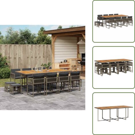 Cuscini per sedie - vidaXL Set da Pranzo da Giardino 13pz con Cuscini Grigio in Polyrattan - Cuscini per sgabelli