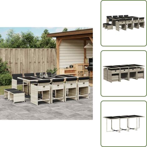 Cuscini per sedie - vidaXL Set da Pranzo da Giardino 13pz con Cuscini Grigio in Polyrattan - Cuscini per sgabelli