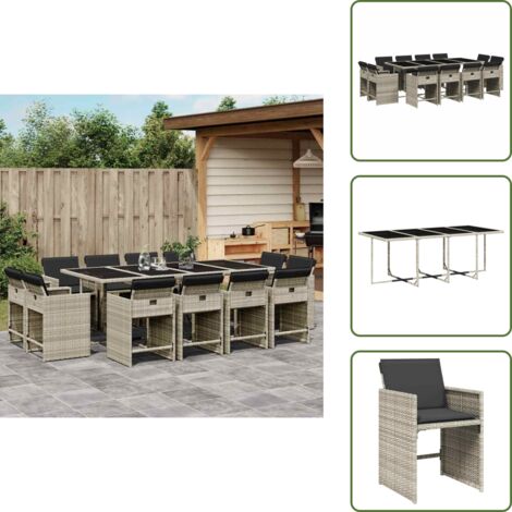 Cuscini per sedie - vidaXL Set da Pranzo da Giardino 13pz con Cuscini Grigio in Polyrattan - Rattan PE