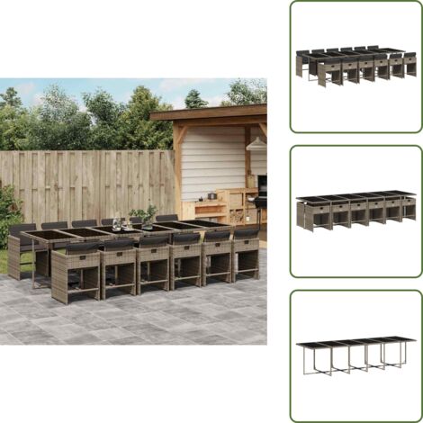 Cuscini per sedie - vidaXL Set da Pranzo da Giardino 13pz con Cuscini Grigio in Polyrattan - Rattan PE