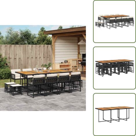 Cuscini per sedie - vidaXL Set da Pranzo da Giardino 13pz con Cuscini Nero in Polyrattan - Cuscini per sgabelli