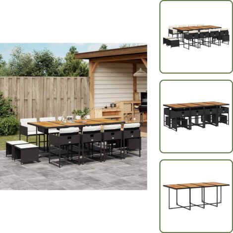 Cuscini per sedie - vidaXL Set da Pranzo da Giardino 13pz con Cuscini Nero in Polyrattan - Cuscini per sgabelli