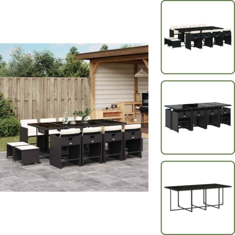 Cuscini per sedie - vidaXL Set da Pranzo da Giardino 13pz con Cuscini Nero in Polyrattan - Cuscini per sgabelli
