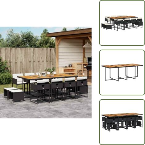 Cuscini per sedie - vidaXL Set da Pranzo da Giardino 13pz con Cuscini Nero in Polyrattan - Cuscini per sgabelli