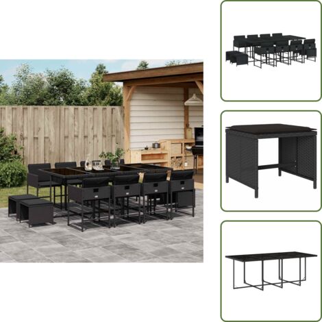 Cuscini per sedie - vidaXL Set da Pranzo da Giardino 13pz con Cuscini Nero in Polyrattan - Cuscini per sgabelli