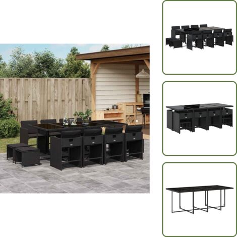 Cuscini per sedie - vidaXL Set da Pranzo da Giardino 13pz con Cuscini Nero in Polyrattan - Cuscini per sgabelli