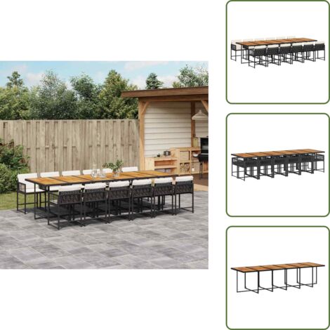 Cuscini per sedie - vidaXL Set da Pranzo da Giardino 13pz con Cuscini Nero in Polyrattan - Rattan PE