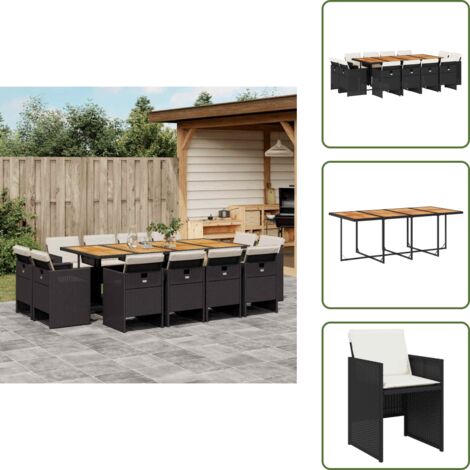 Cuscini per sedie - vidaXL Set da Pranzo da Giardino 13pz con Cuscini Nero in Polyrattan - Rattan PE